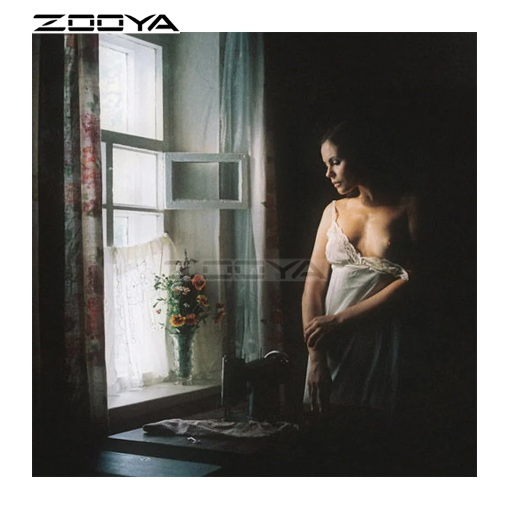

ZOOYA Round Diamond Painting 5D Embroidery Diamond Mosaic Pattern Rhinestone Painting Woman Standing By The Window Gift R2356