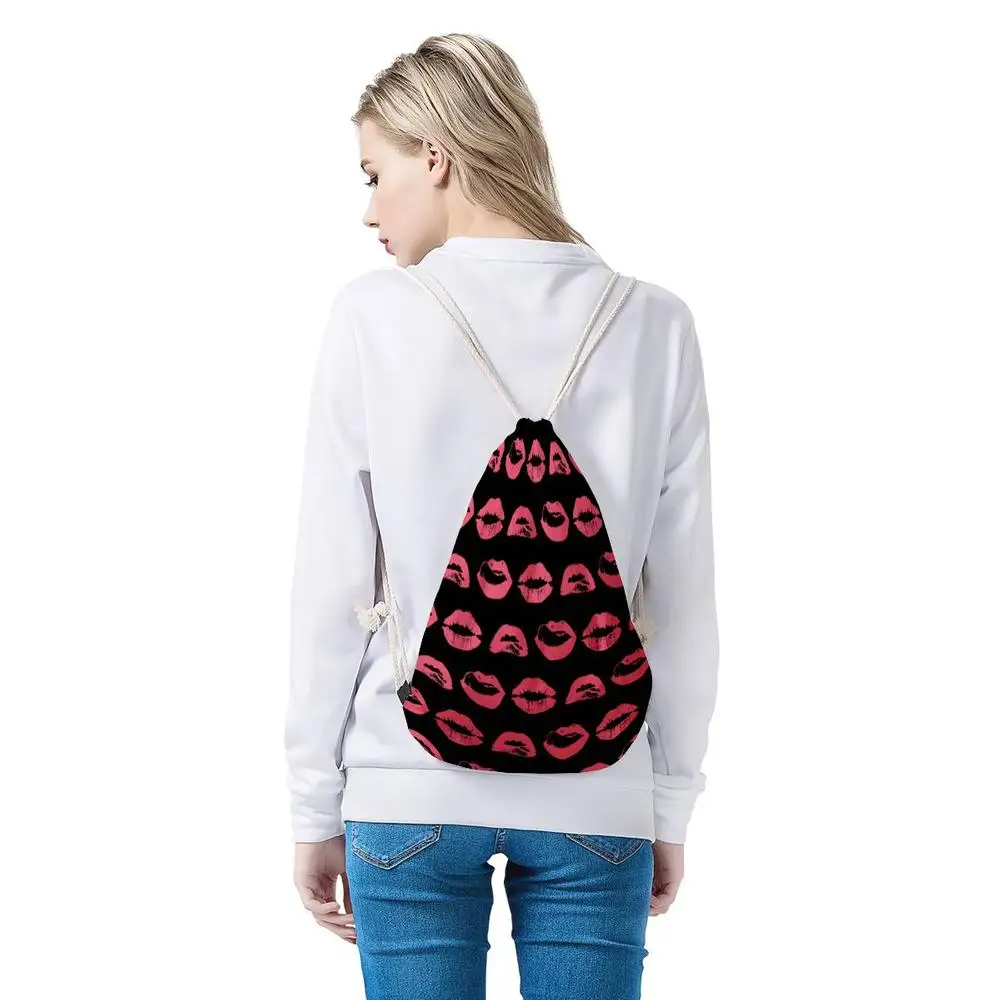 

Nopersonality Cool Drawstring Women Backpack Lips Printing School Bags for Women Casual Travel Drawstring Bags Large Capacity