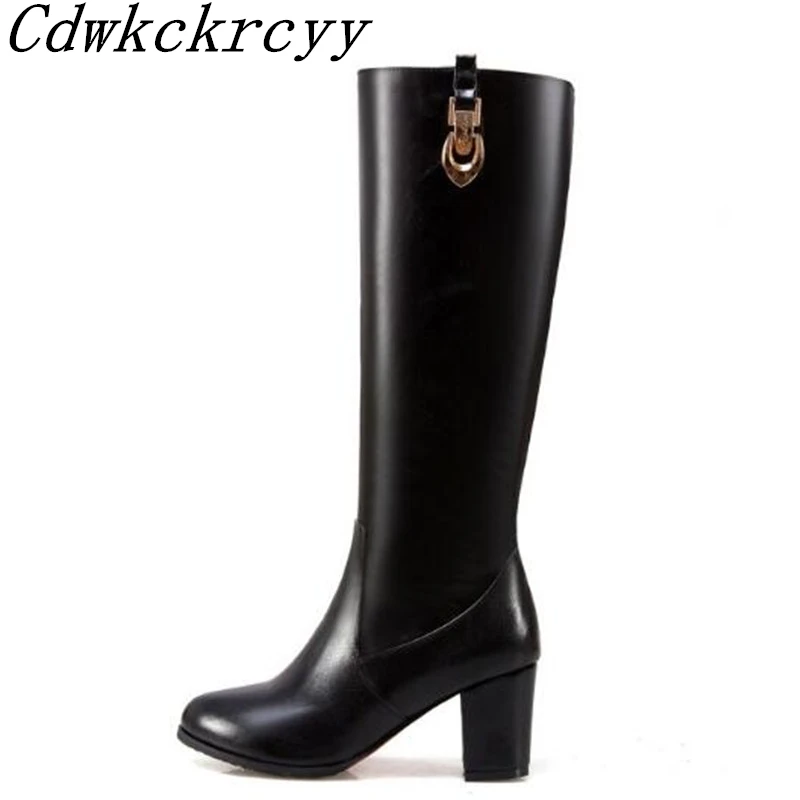 Women Boots winter New style Leisure time Round head Side zipper Keep warm High cylinder Boots brown black white Chivalry boots