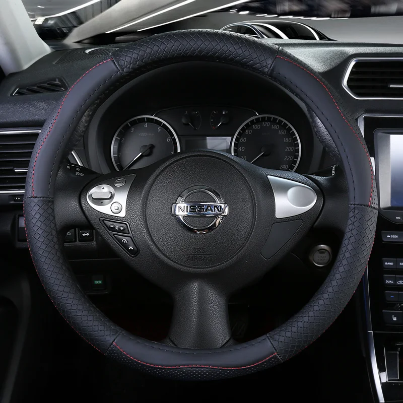 Верхний слой кожаный руль чехлы для Nissan Altima Teana Cima Dayz Fuga Latio/Versa Sedan/Almera/солнечный