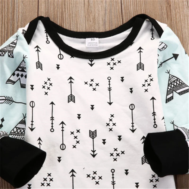 0-18M Newborn Infant Baby Boys Girls Clothes Long Sleeve Arrow Tops Harem Pants Hat 3PCS Outfits k Clothing Set 2017 Autumn | Детская
