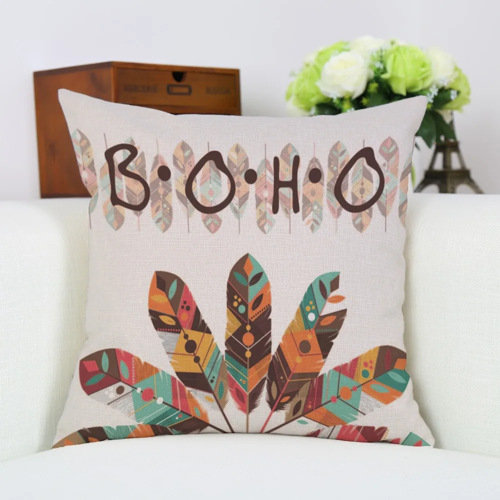 Indian Boho Pattern Feather Geometric Shapes Nordic Cushion Cover For Girls Room Decoration Accessories New | Дом и сад