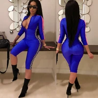 summer playsuits shorts casual one piece rompers sexy v neck front zipper plaid print bodycon jumpsuit fitness bodysuit catsuit