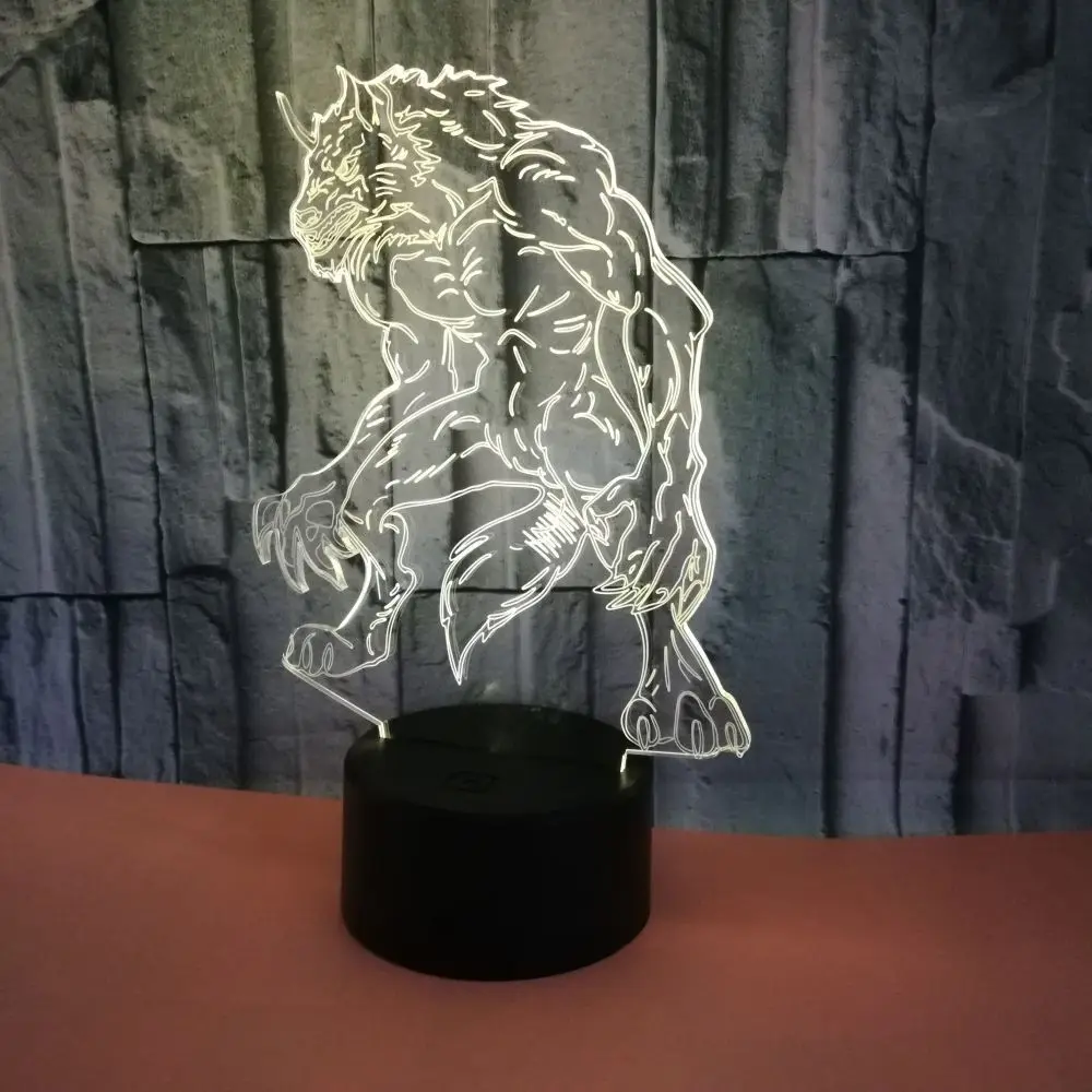 Ночник с 3d изображением волка Оптическая иллюзия настольный светильник для