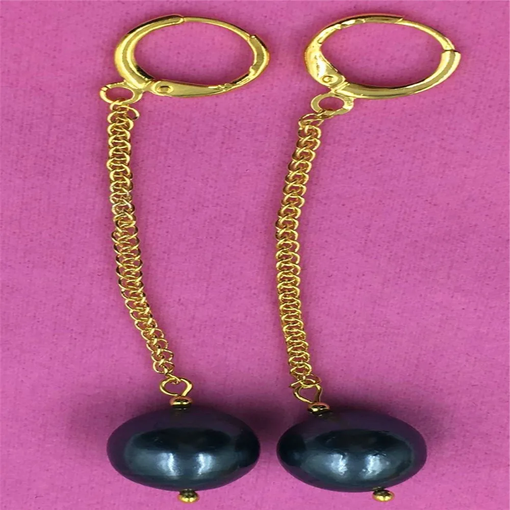 Mesmerizing south sea pearl TwoPin GOLD earbob earrings 12-13MM black HUGE natural Hand made Cultured elegant aurora | Украшения и