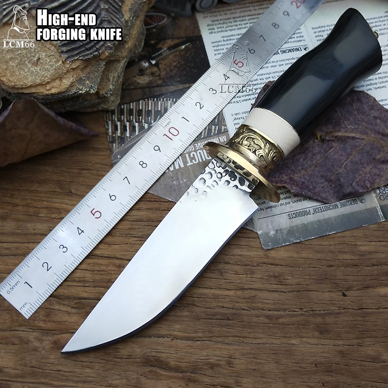 LCM66 ковки Тактический маленький фиксированные ножи, Медь головы+ ручка из плотной древесины выживания Ножи, Походный нож для Выживание. Портативный нож инструмент