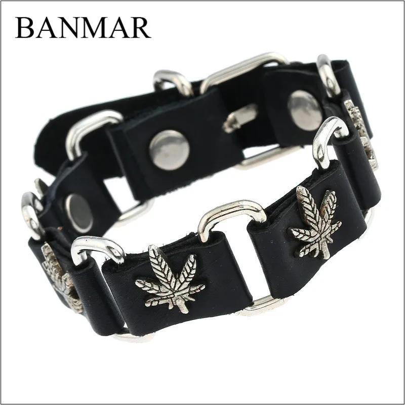 Banmar женский мужской пряжкой из натуральной коровьей Кожаные браслеты черепа