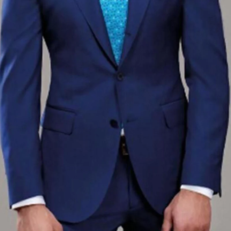 Из двух частей Синие Свадебные смокинги для жениха Slim Fit остроконечные лацканы