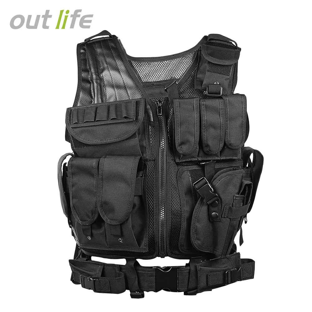 Outlife охотничий жилет мужской Тактический Жилет Molle военный тактический пейнтбол штурмовая стрельба охотничья одежда с кобурой - Цвет: Black