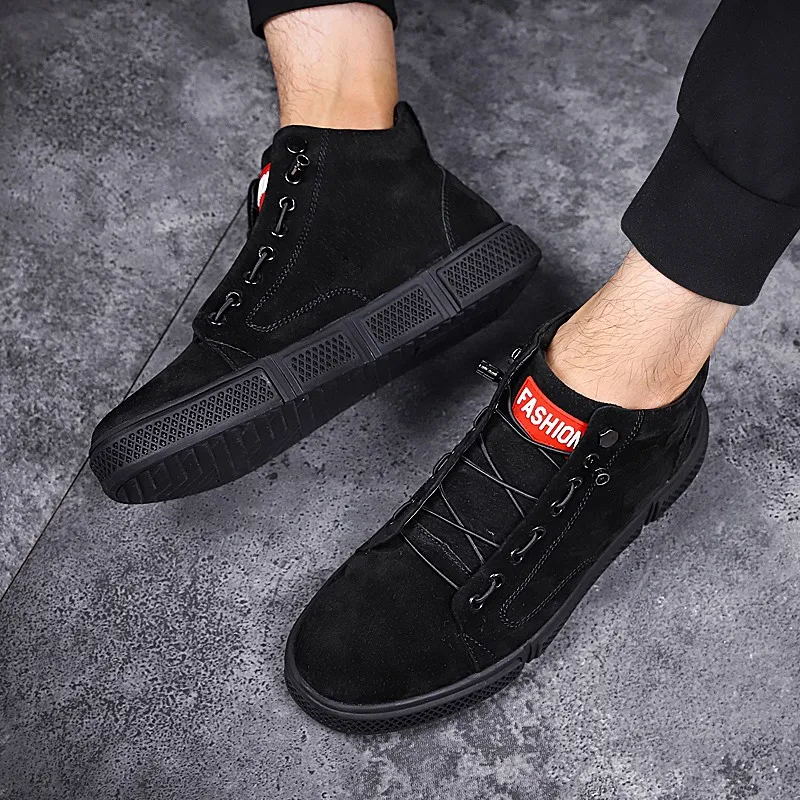 Men Lace Up high top Flats Shoes genuine Leather Casual Men's lace up fashion breathable Vulcanize sneakers Walking | Обувь