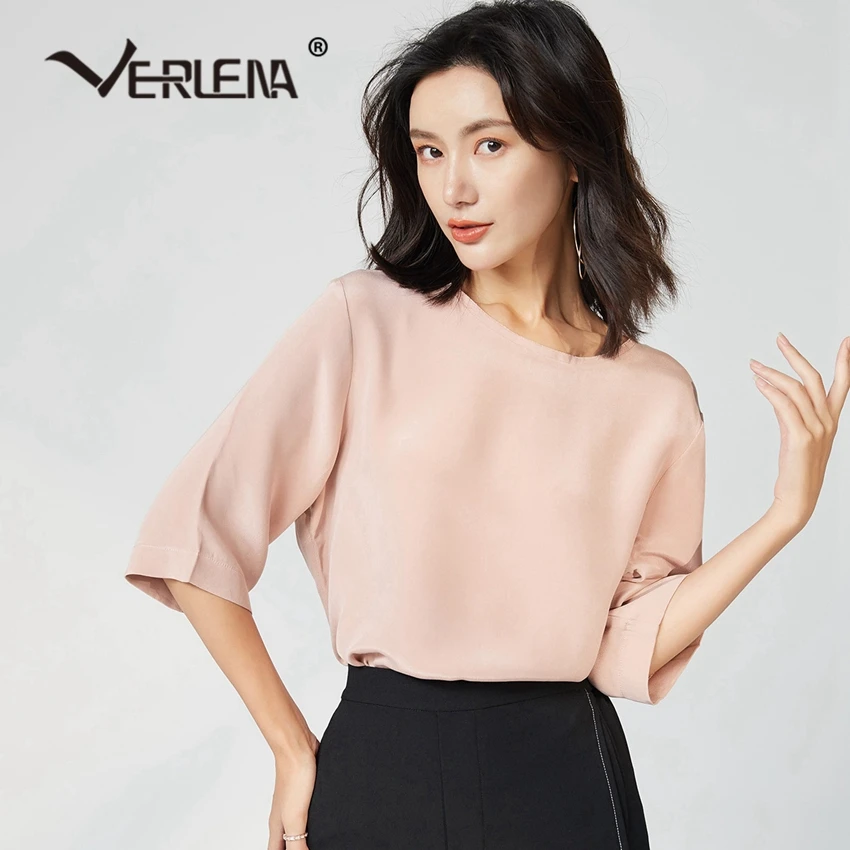 Verlena 2019 400 мм 100% Тяжелая шелковая белая женская блузка больших размеров XL с
