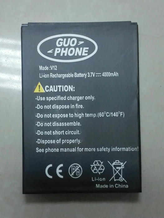 Аккумулятор для телефона GUOPHONE V12 4000 мАч 3,7 в для телефона GUOPHONE V12 водонепроницаемый телефон 5," MTK6572 Android 4,4 телефон