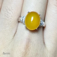 kjjeaxcmy boutique jewelry 925 silver inlaid natural garnet female ring mini support detection yellow chalcedony woman
