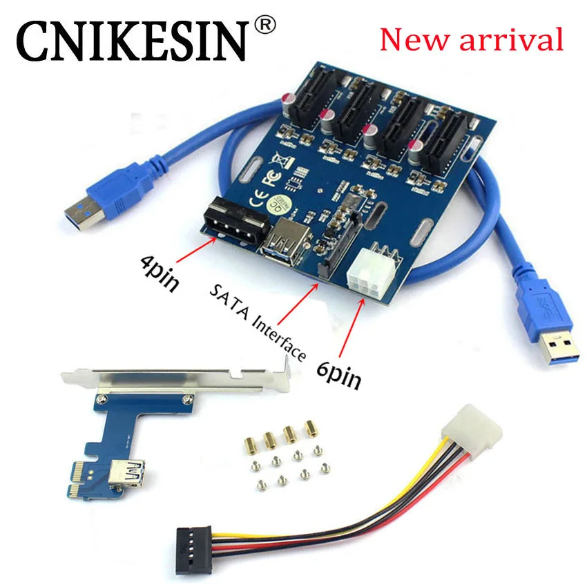 Cnkesin pci e для PCIe адаптер 1 оборот 4PCI E один слот до четырех USB3.0 USB 3.0 кабель SATA к 6Pin + 4Pin
