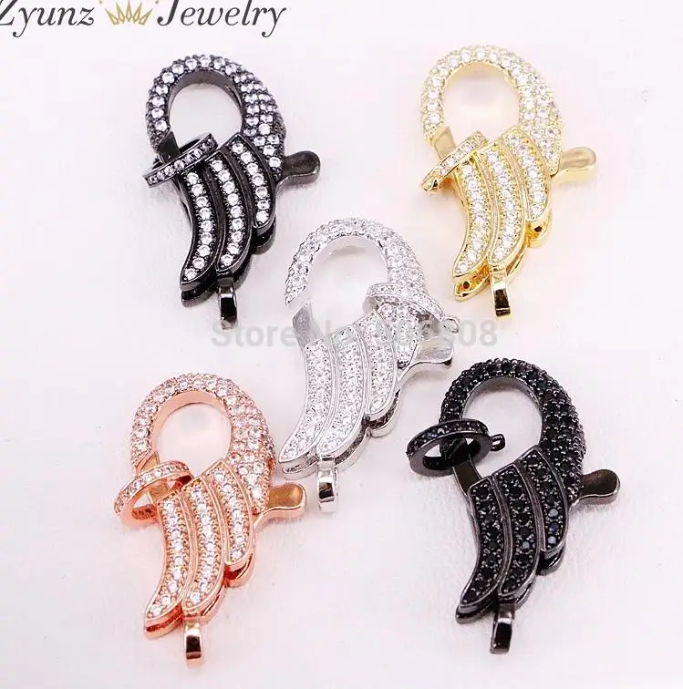 Mix Colors 5 шт. ZYZ324-9739 CZ Micro Pave Крылья Ангела застежка Омар, кубический цирконий застежка, выводы - Цвет: Mix Colors