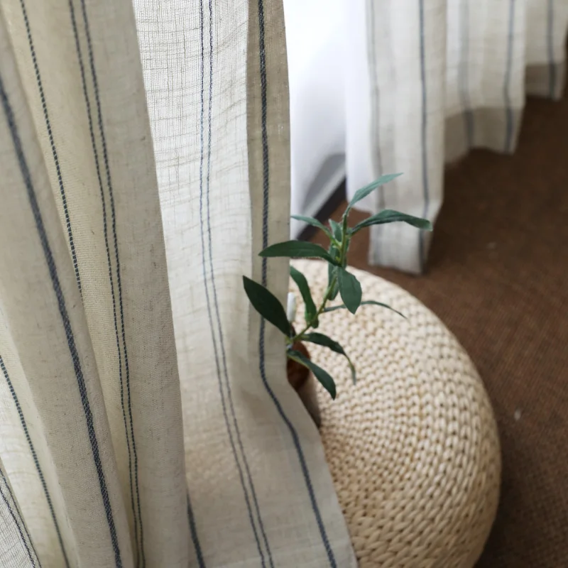 

Pinstripe Pattern Farmhouse Curtain Drapes Rustic Light Filtering Ticking Striped Window Curtains for Bedroom Blue on Beige