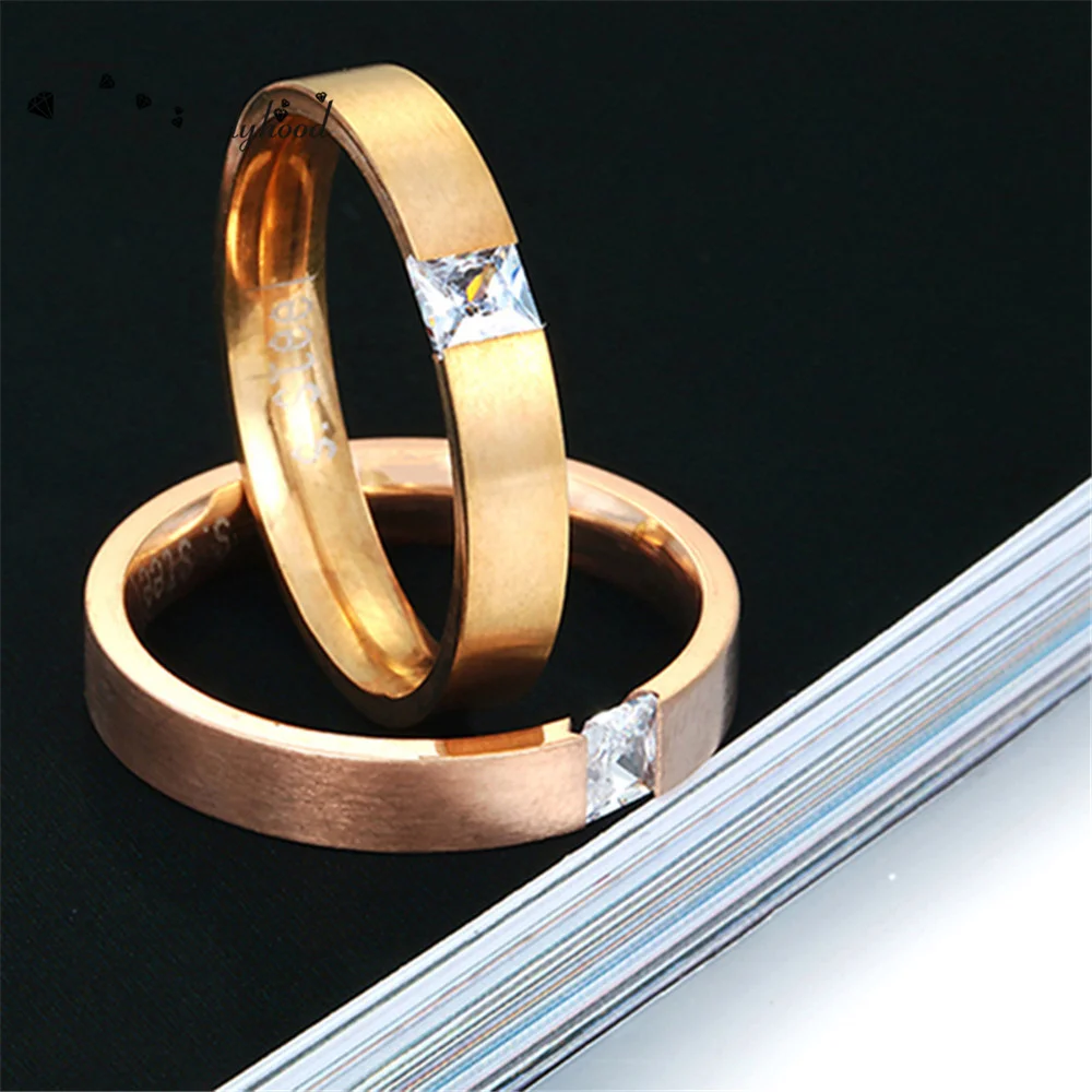 FairLadyHood Classic Shine CZ Stone Stainless Steel Engagement Ring Lovers Promise Rose Gold Rings For Women Couple Jewelry | Украшения и
