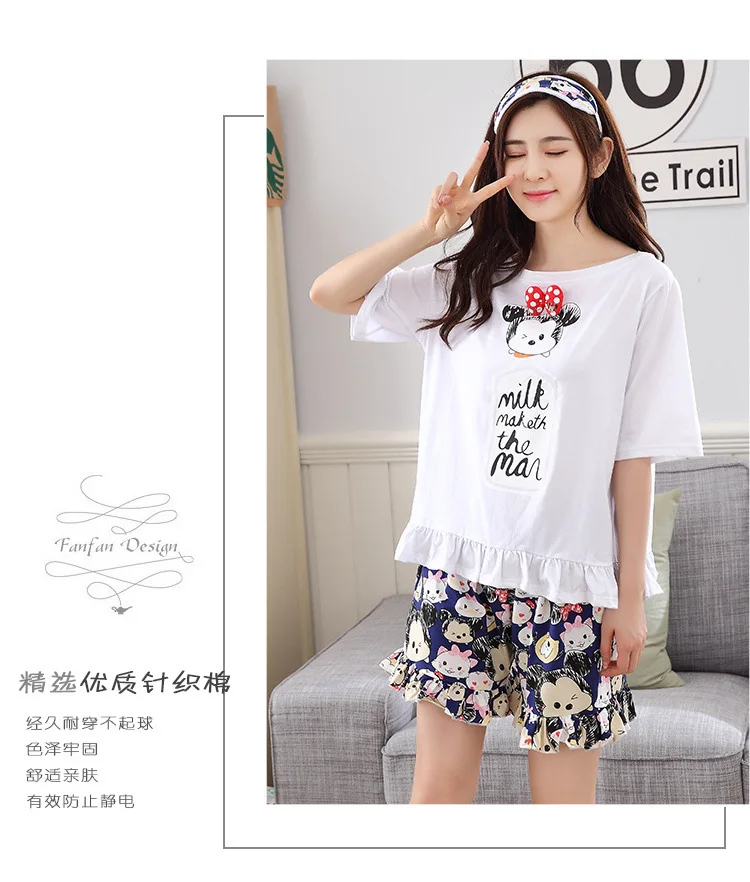 Милый хлопковый пижамный комплект с Микки Маусом для женщин лето 2019 свободные