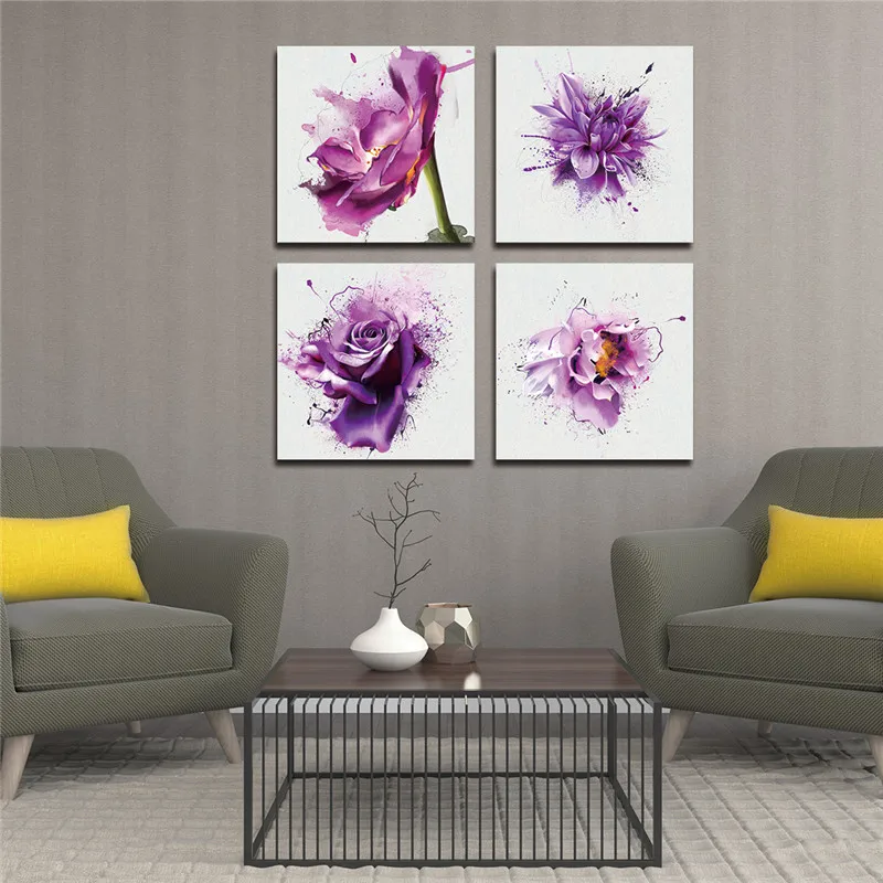 

4Pcs/set New Purple Flower Wall Art Painting Prints On Canvas Abstract Flower Veins Canvas Wall Painting Picture