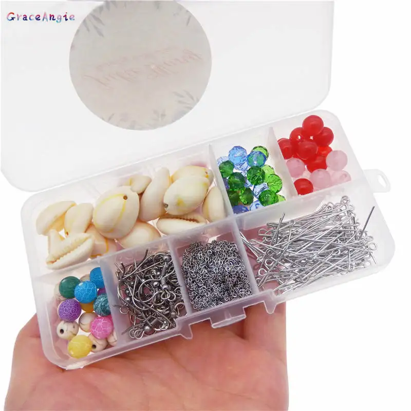 

GraceAngie 209pcs/box Cowrie Sea Shells Jewelry Making Kits Natural ocean spiral shell beads for Earring Necklace Making