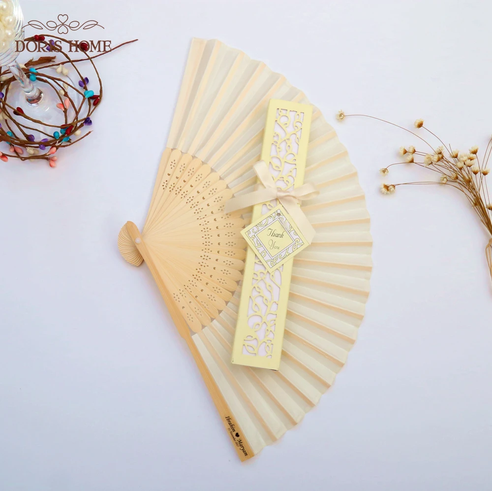 100 шт. атласные шелковые складные ручные бамбуковые вентиляторы с именами для