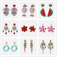 juran new boho cotton crystal big flower drop earrings jewelry flamingo flowers pendant dangle earings for women party gift