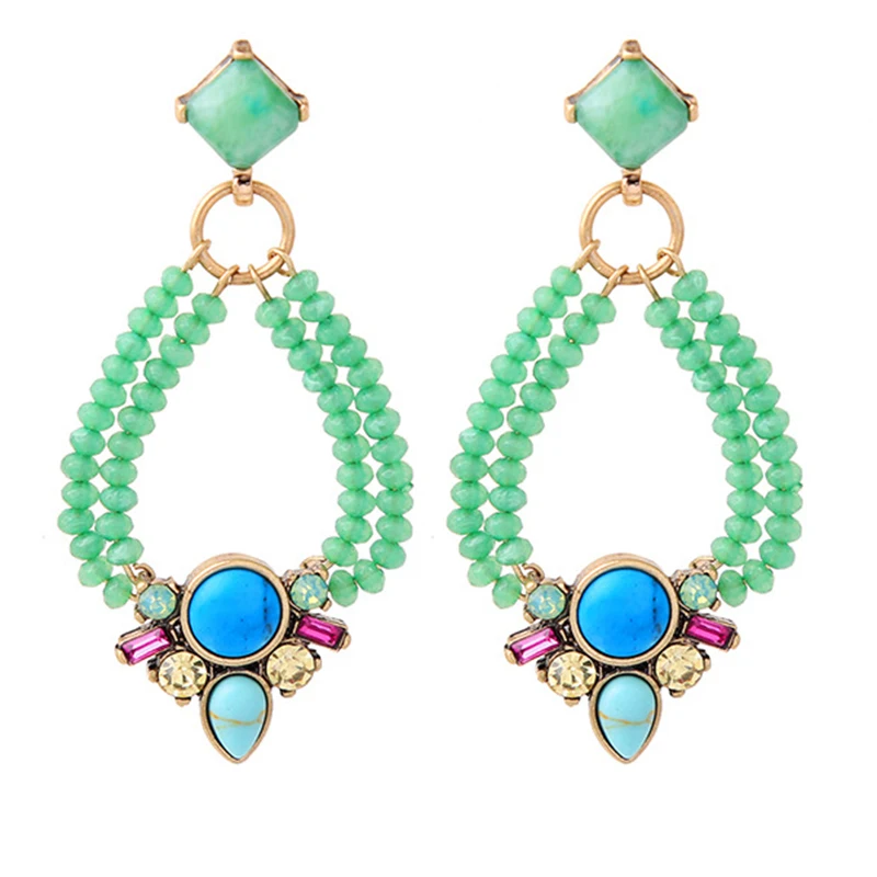 

Серьги-капли с кристаллами для женщин, Модная бижутерия, геометрические серьги золотого цвета 2018, цветные яркие богемные серьги, винтажные ...