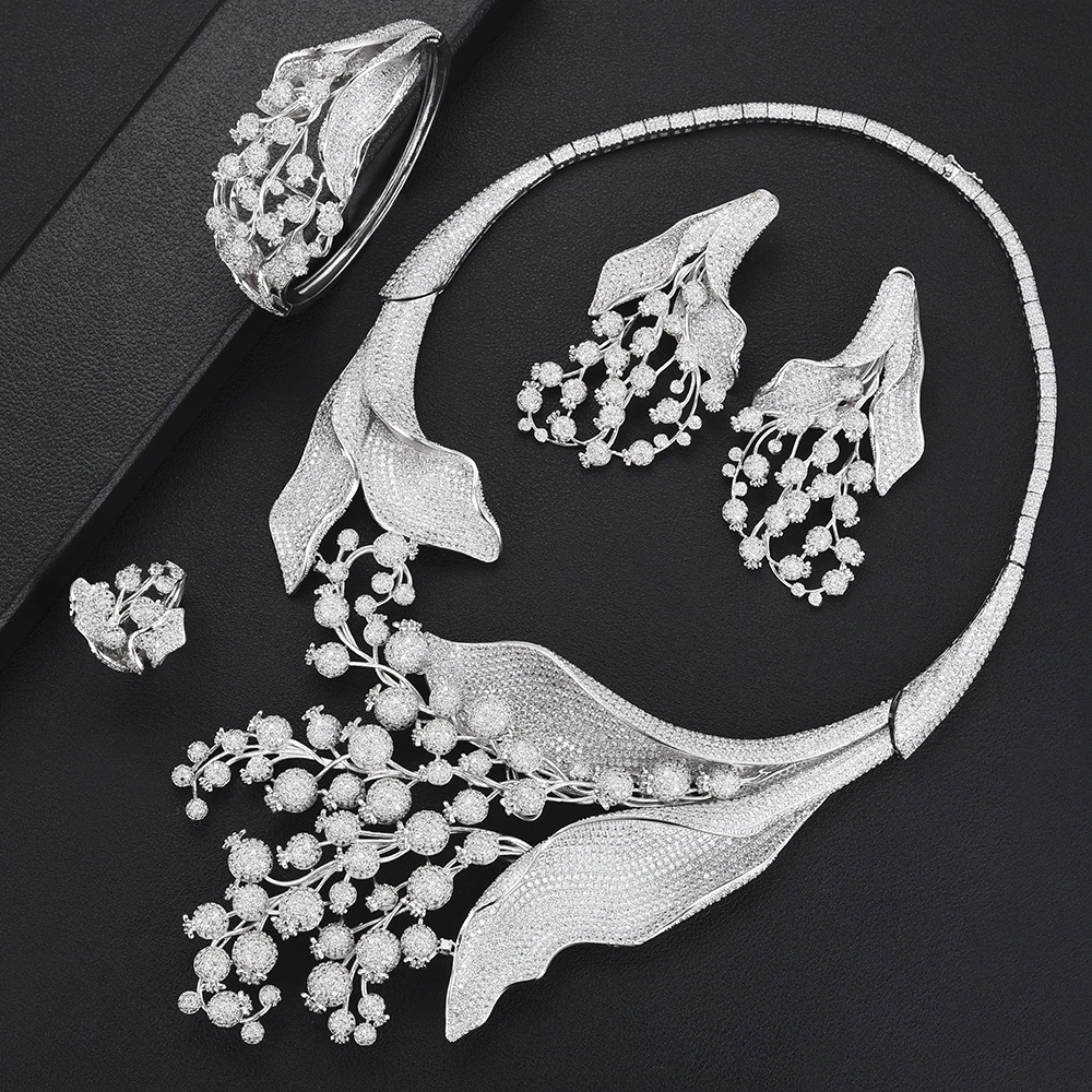 GODKI Luxury MAXI SIZE GRAPE 4PCS Nigerian Jewelry Set For Women Wedding Zircon Indian African Bridal Jewelry Set