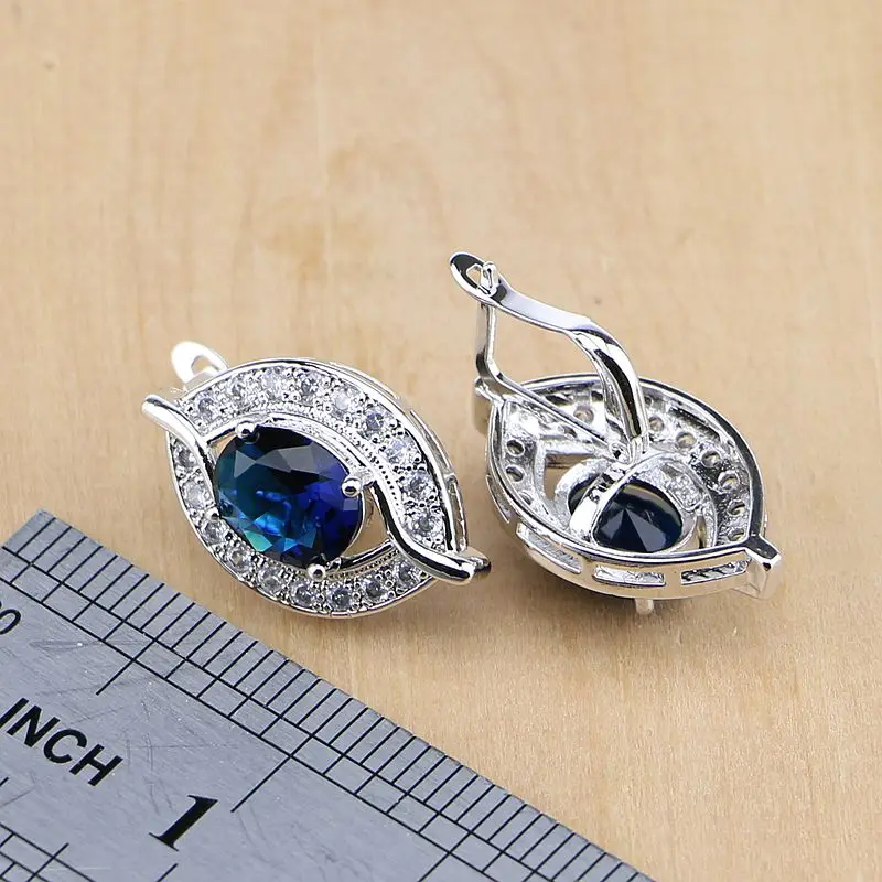 Women 925 Sterling Silver Jewelry Blue Crystal White Zircon Sets Wedding Earrings/Pendant/Necklace/Rings | Украшения и аксессуары