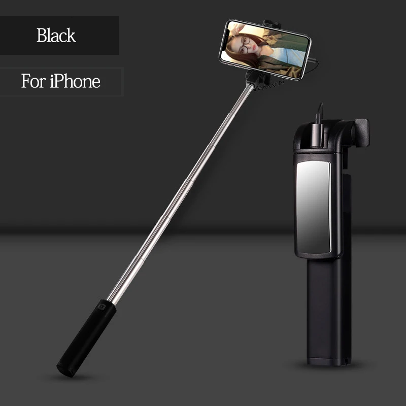 Black For iPhone Sarika модная Мини Проводная селфи палка монопод для Android iPhone 7 8 Plus X XR XS Max выдвижное портативное зеркало, селфи-палка - Цвет: Black For iPhone
