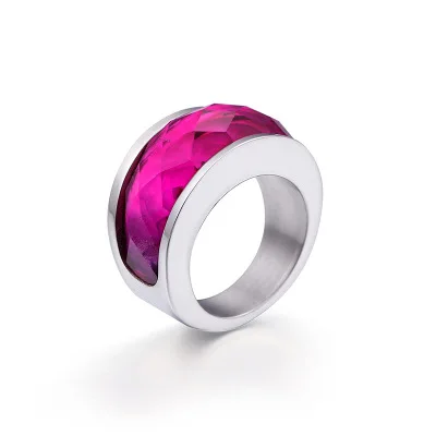Rose red(Silver) Роскошные женские обручальные кольца из нержавеющей стали 316L с кристаллами, кольца с цветным камнем для девушек и девушек, вечерние ювелирные изделия, подарки - Цвет основного камня: Rose red(Silver)