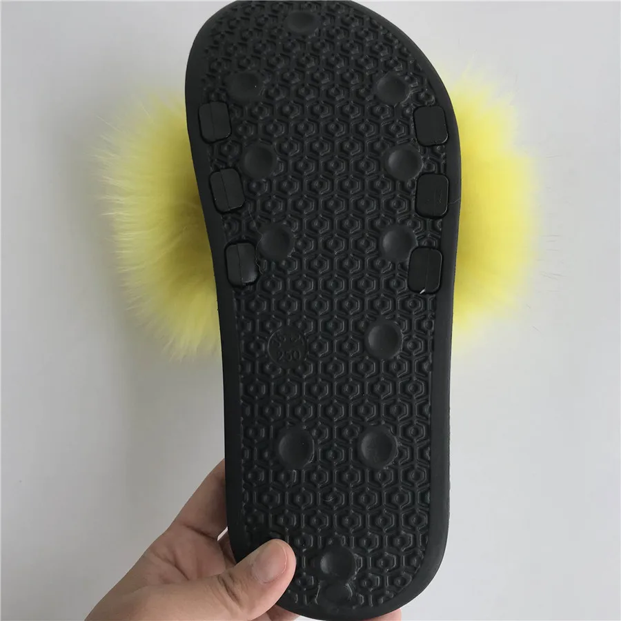 Magicfur/100% натуральный мех лисы тапочки желтого цвета сандалии уличные шлепанцы на