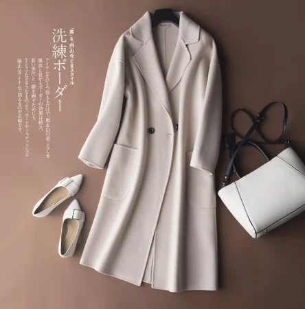 button beige Tcyeek осенне-зимнее женское пальто шерстяное пальто женские длинные куртки Корейская Весенняя шерстяная одежда черное пальто LWL1324 - Color: button beige
