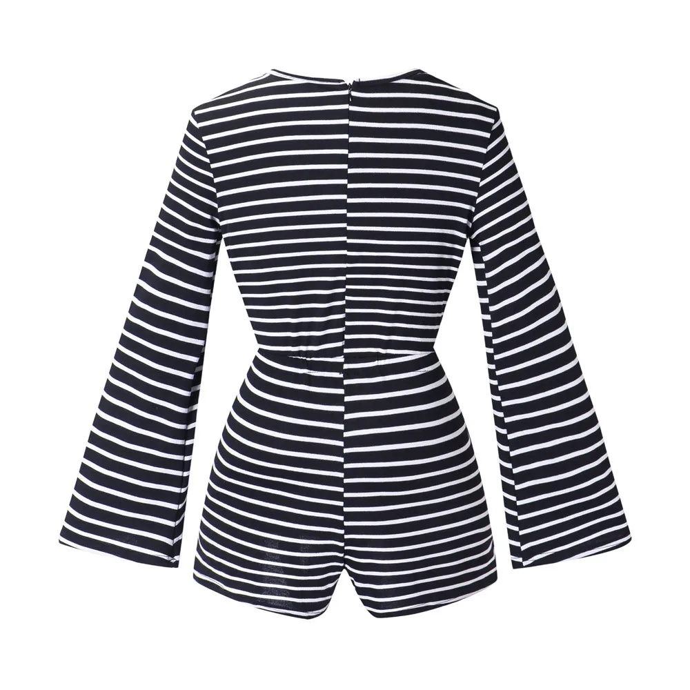 Women Autumn Long Sleeve Striped High Waisted Wide Playsuits Beach Jumpsuit girl bodysuit mujer top female | Женская одежда