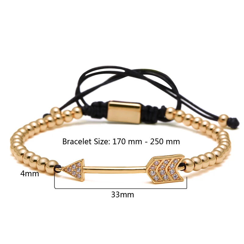 Mcllroy Золотой Круглый бисер мужской браслет прозрачный Циркон Pave Arrow Charm Braiding