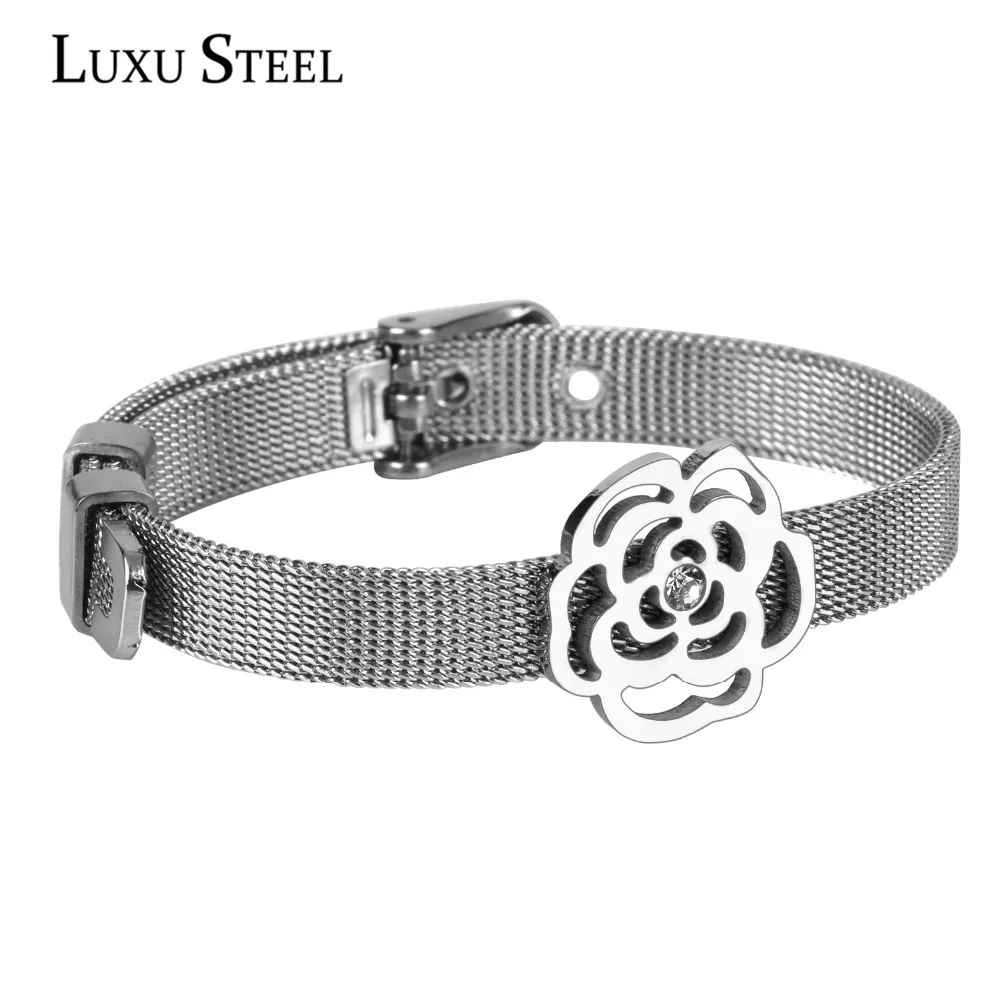 : LUXUSTEEL из нержавеющей стали на ремешке Форма цветок браслеты и для женщин девочек