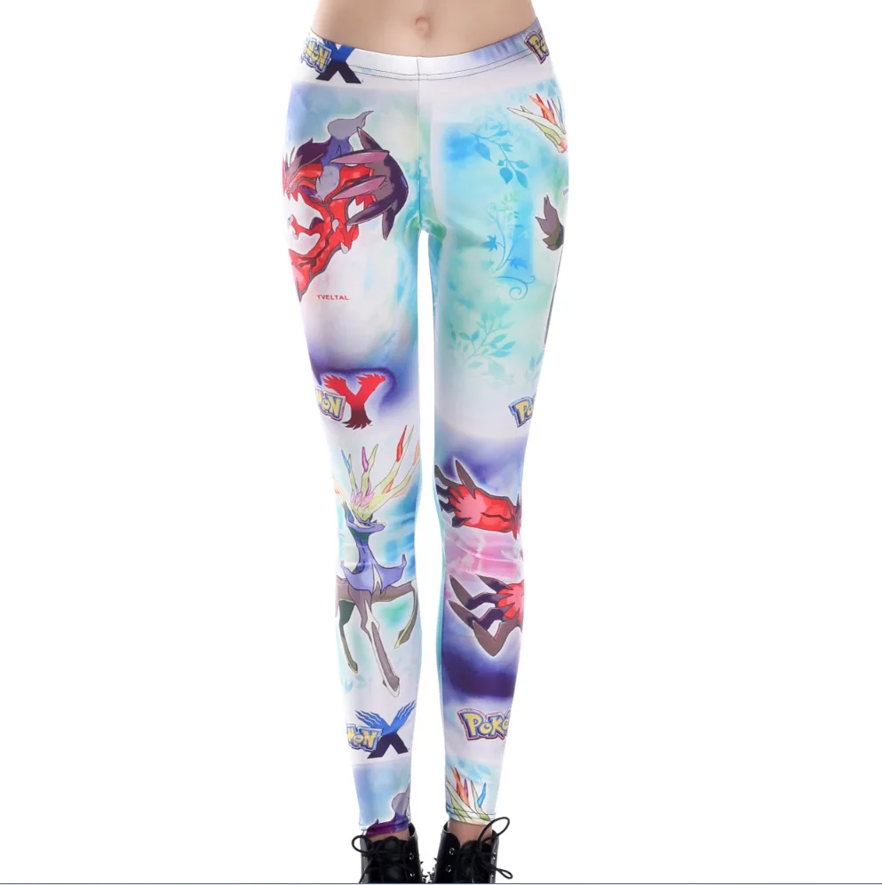 Женские леггинсы с мультяшным принтом покемона облегающие тонкие эластичные