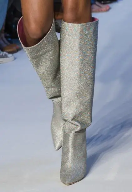 Женские брендовые высокие сапоги до колена с острым носком на молнии 80 мм | Обувь