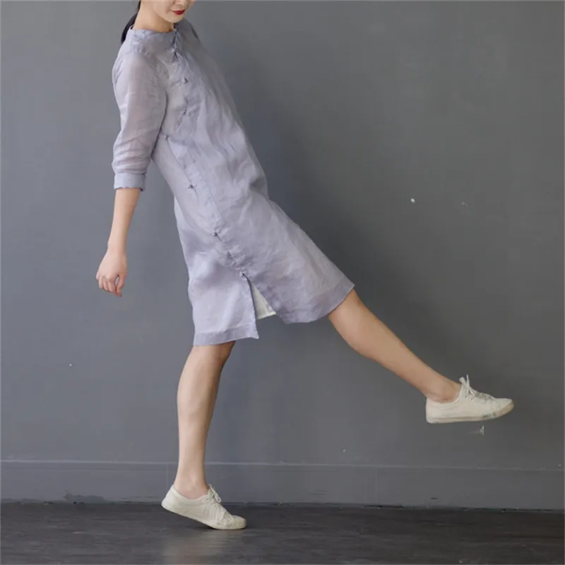 SCUWLINEN, vestidos, летнее платье, винтажное, однотонное, три четверти, ручная работа, на кнопках, платье из рами, короткое, повседневное, платье S304