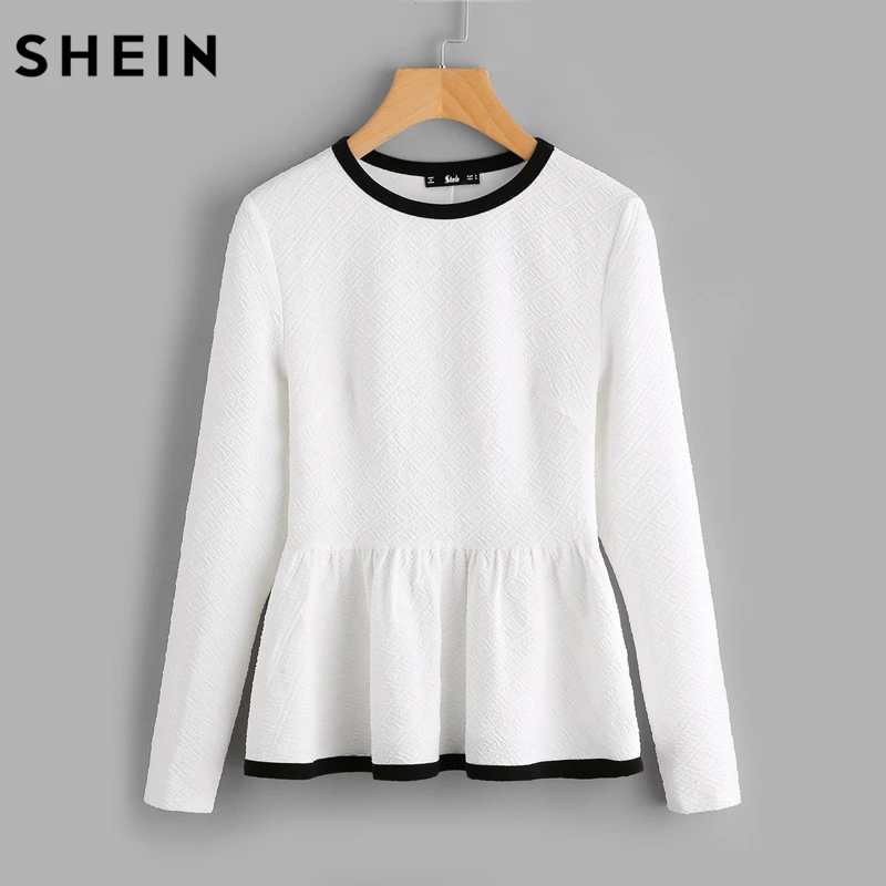 SHEIN Контрастный Модный Топ Женская Весенняя Элегантная Блузка С Длинными Рукавами И Оборками