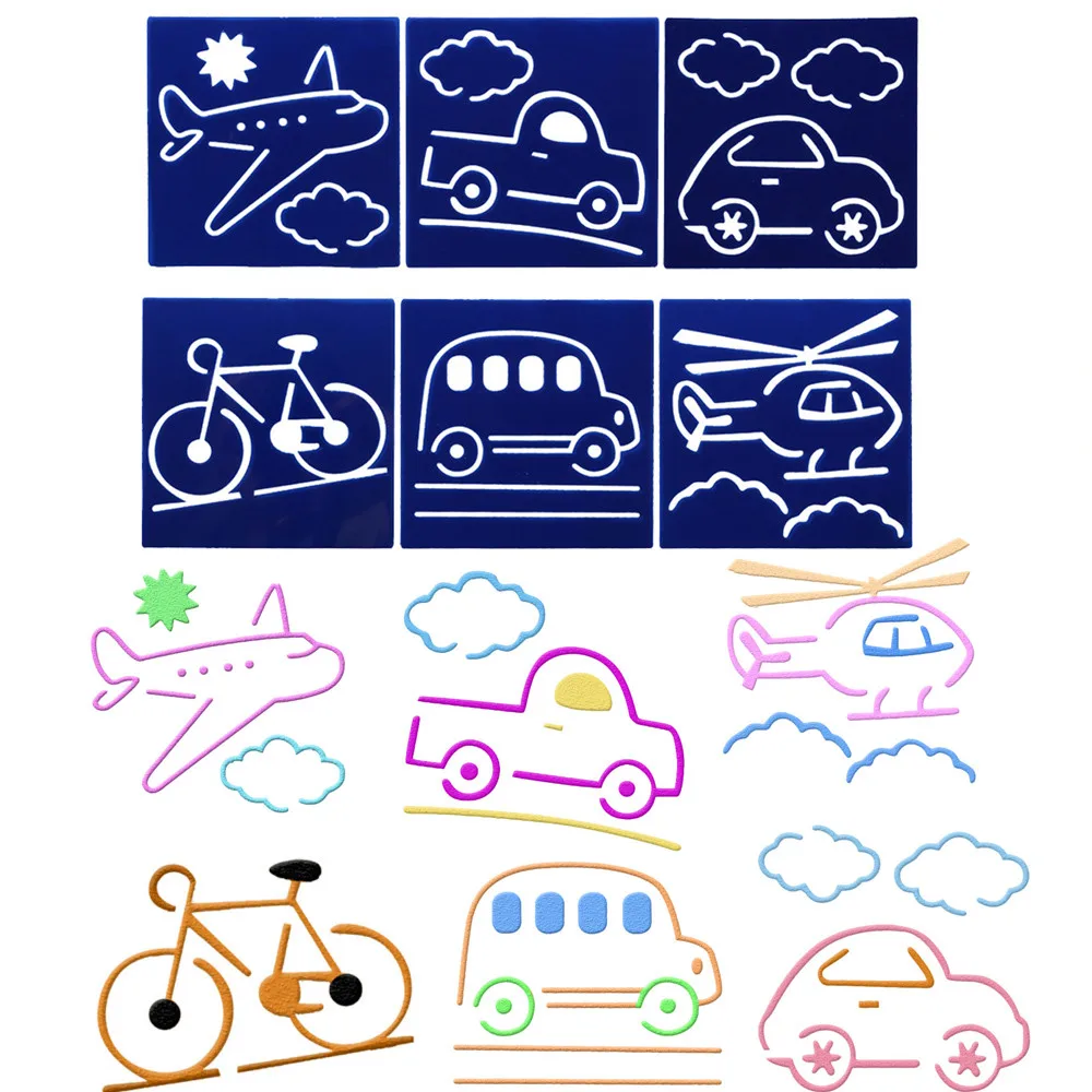 6pcs Plastic Environmental PVC Random Picture Drawing Template Stencils Rulers Painting Kids Diy Kids Toy Birthday Gift
