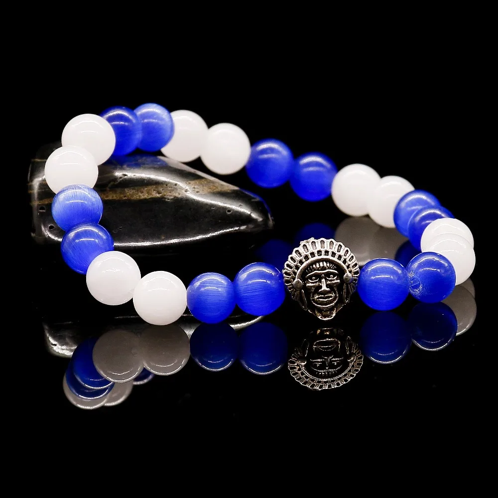 Натуральный голубой опал с белым халцедоном мужские браслеты подвесками бусины