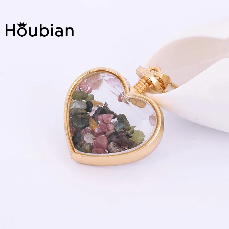 New Natural Fluorite Beads Chip Clear Glass Heart shaped Wish Box Wishing Bottle Charms Pendant Necklace Jewelry | Украшения и