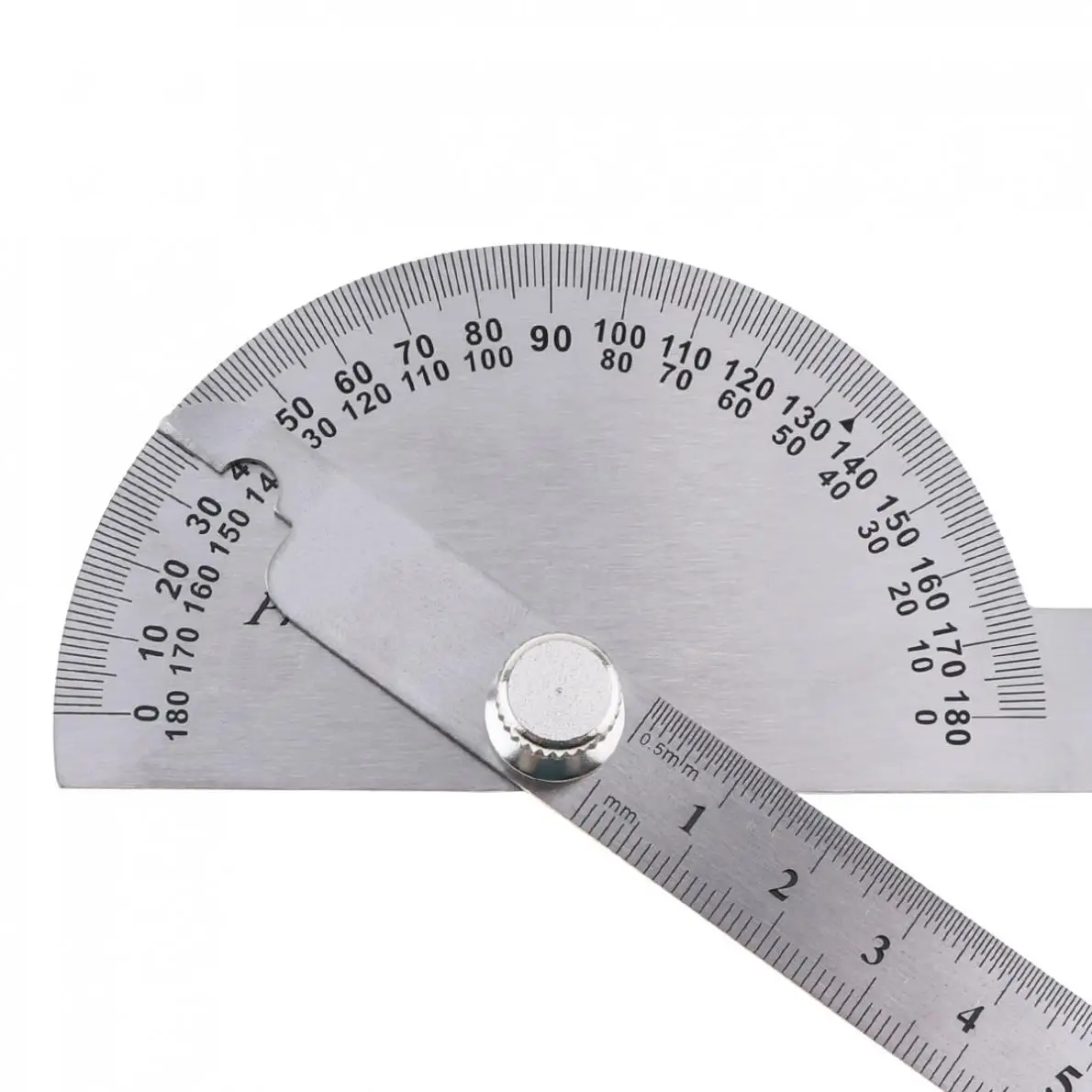 

180 Degree 250 x 300mm Stainless Steel Adjustable Double-arm Angle Ruler with Round Head Rotary Protractor and Adjustable Nut