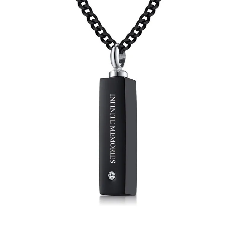 black necklace Бесконечные воспоминания черный Бар CZ пепел подвеска урна ожерелье для мужчин и женщин нержавеющая сталь зола после кремации ювелирные изделия гравировка - Окраска металла: black necklace