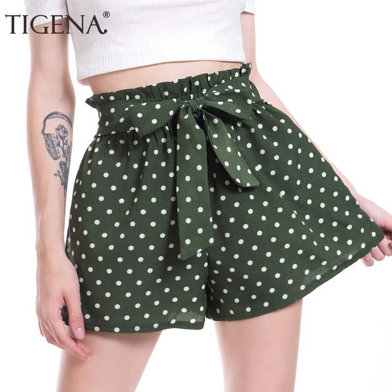 TIGENA Милые шифоновые шорты в горошек для женщин 2019 летние корейские с бантом на