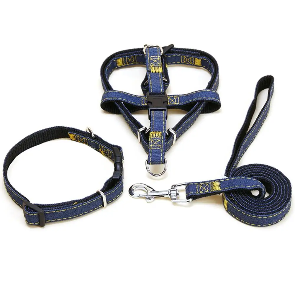 3pcs set Поводок для домашних животных, ковбойский нагрудный ремень, собачий ошейник, костюм, игрушка из веревки для собак, набор из трех предметов для джинсов - Цвет: 3pcs set