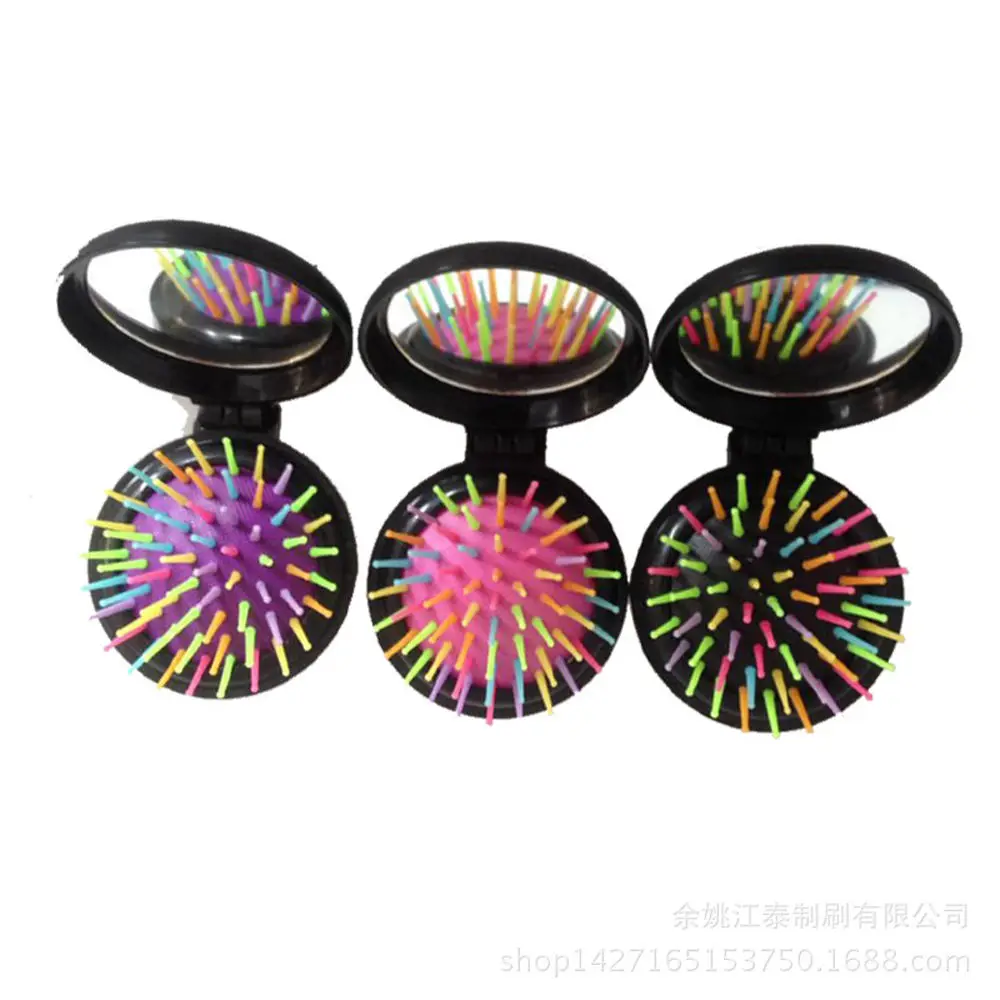 

1-10 Pcs New Girls Portable Mini Folding Comb Airbag Massage Round Travel Hair Brush With Mirror Cute