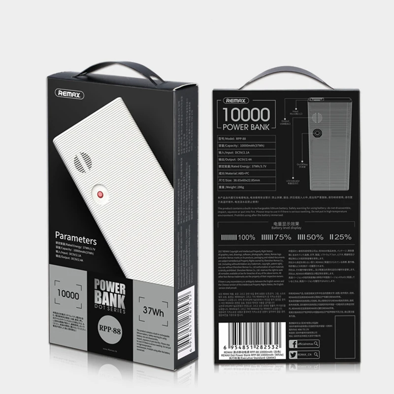 Remax power bank 10000 мАч Power Bank 18650 портативное зарядное устройство bateria externa для iphone 8 Samsung