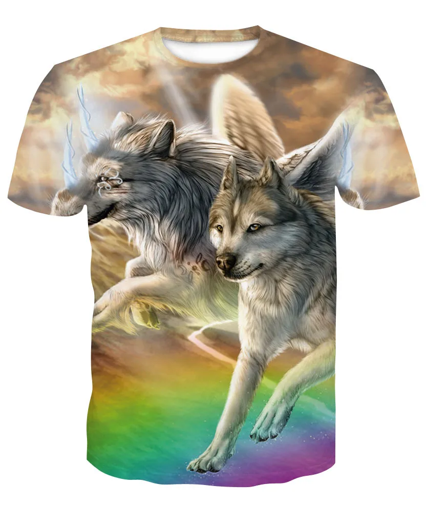 

Summer 3D Short Sleeve Printed Rainbow Wolf Women T-shirt Casual O-Neck Tee Shirt Femme M~4XL Tops Men B Short Sleeve T-Shirts